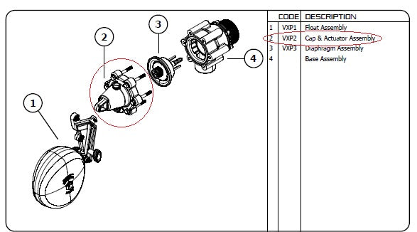 Vortex Float Valve Cap and Actuator Assembly. MPN J-VXP2.