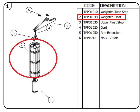 Jobe Valves TPPD1040 weighted float for Differential and Part-Fill valves