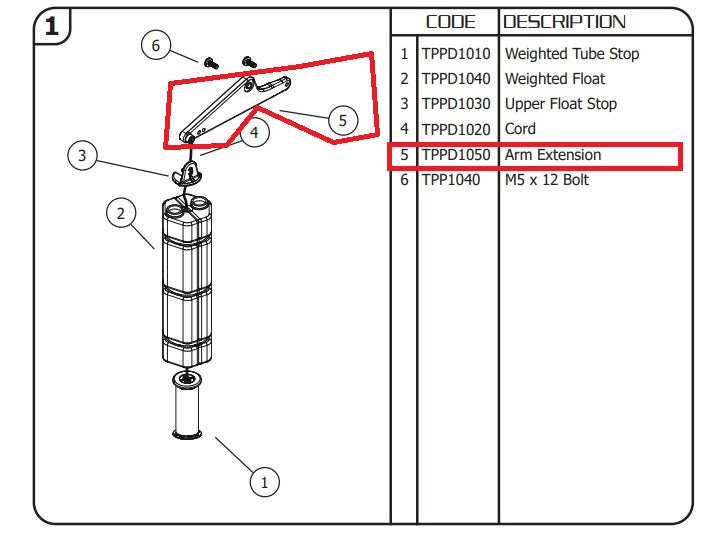 Jobe Valves Topaz Differential float valve arm extension. J-TPPD1050