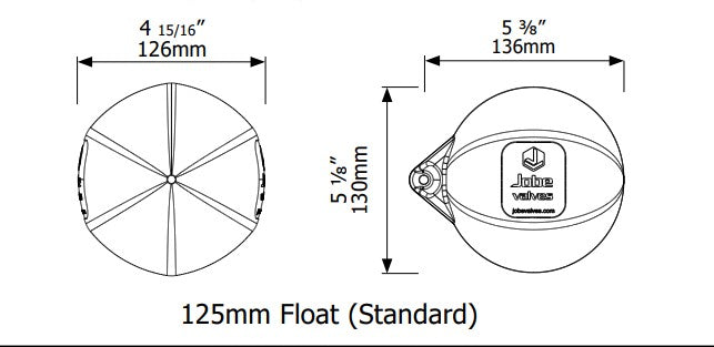 Jobe Valves ROJO Float Valve standard Float Dimensions