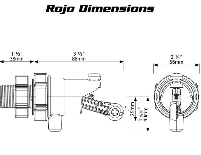 Jobe Valves Rojo Compact float valve dimensions.