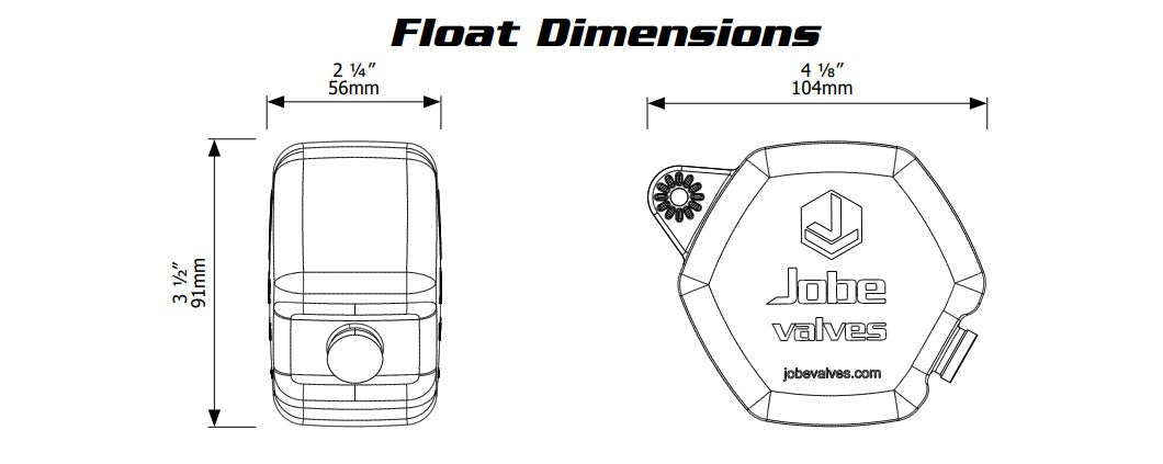 Jobe Valves Rojo Compact float valve, float dimensions