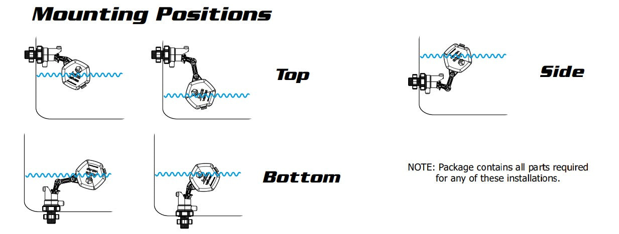 Jobe Valves Rojo Compact float valve mounting positions