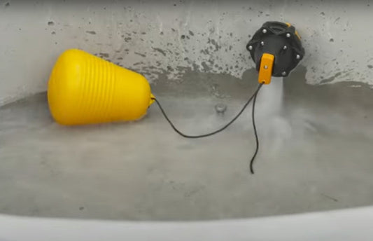 Jobe Megaflow float valve installed underwater filling an animal trough