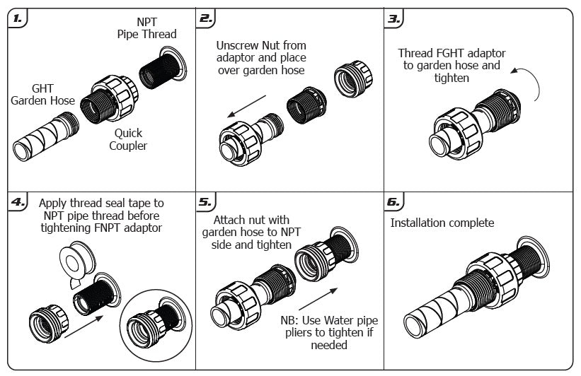 Jobe Valve Valve to hose adapter Installation diagram.  