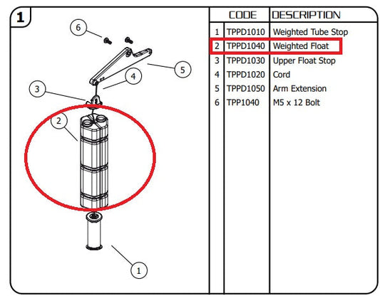 Jobe Valves TPPD1040 weighted float for Differential and Part-Fill valves