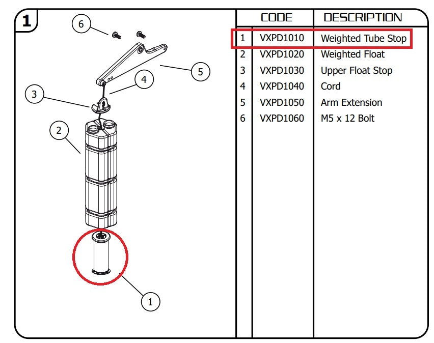 Jobe Vortex Weighted Tube Stop for Differential Valves VXPD1010