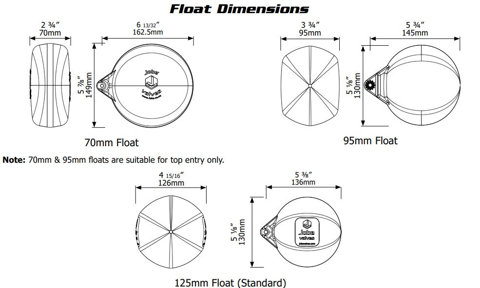 Replacement Floats for Jobe Valves Float Valves.