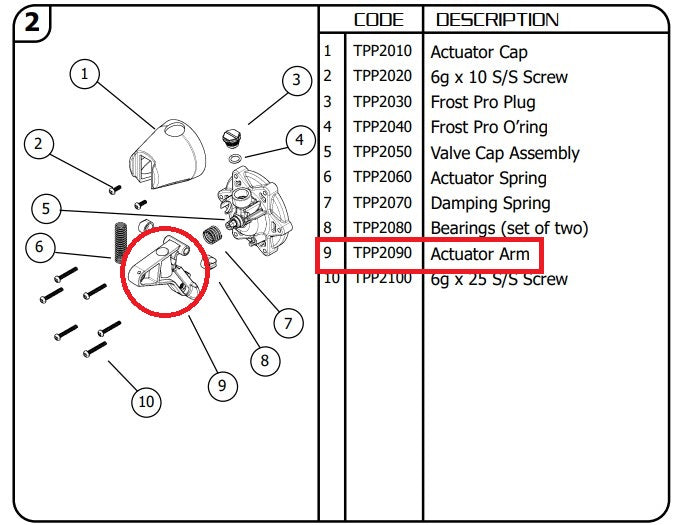 Topaz Float Valve Actuator Arm. MPN J-TPP2090.