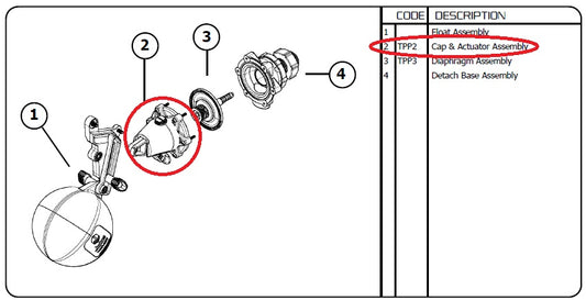 Topaz Float Valve Cap and Actuator Assembly. MPN J-TPP2