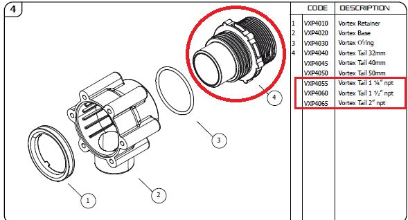 Vortex Float Valve Replacement Tail.  