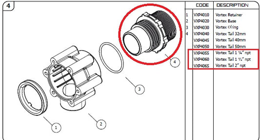 Vortex Float Valve Replacement Tail.  