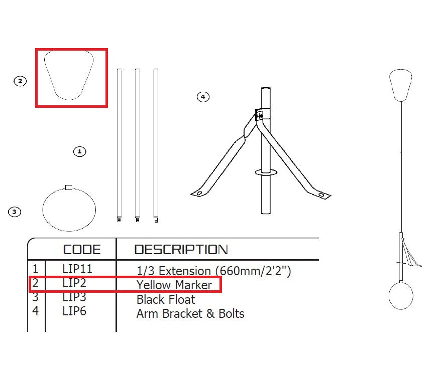 Jobe Valves Water Level Indicator Replacement Marker.  Top or yellow float. J-LIP2