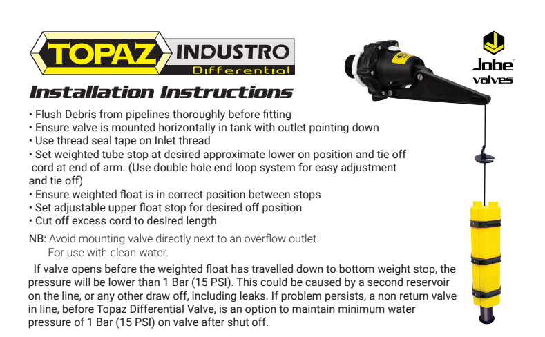 Jobe Topaz Industro 1" Differential Valve