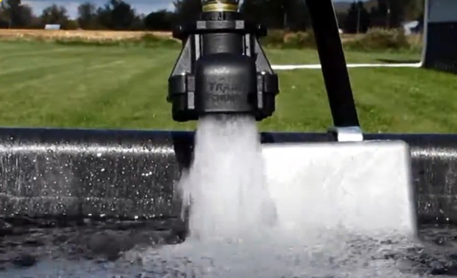 Jobe Valves Tranzformer Valve  in operation with water spraying into a Tank